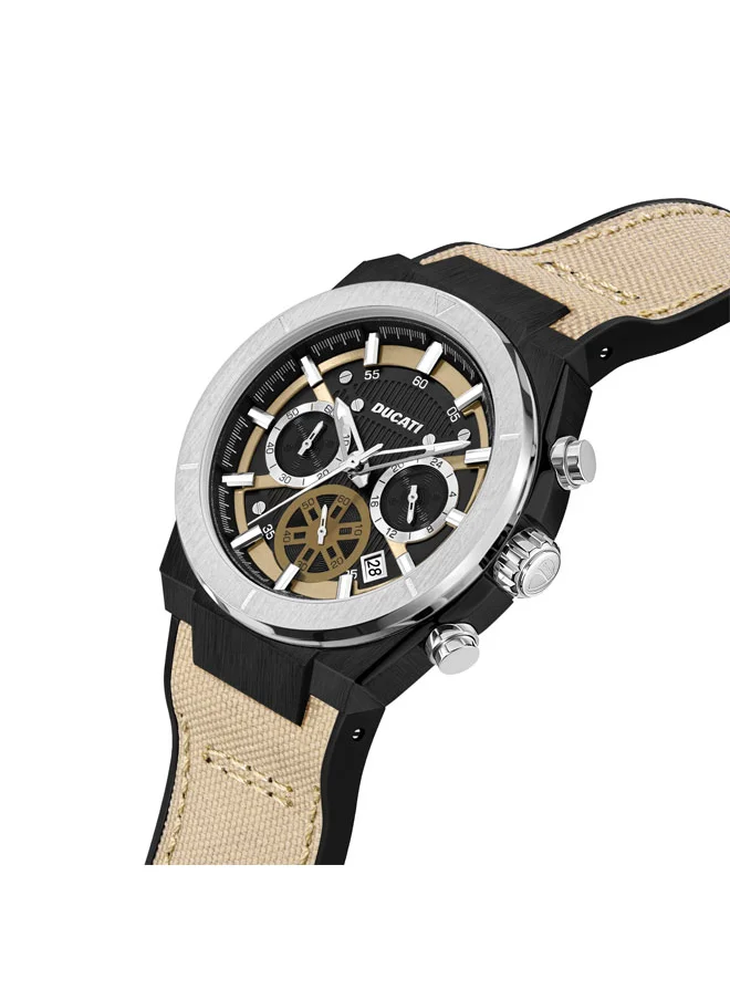 Ducati DT004 Men's 43.5mm Chronograph Watch with Beige Textured Dial, Contrast Accents & Genuine Leather Strap