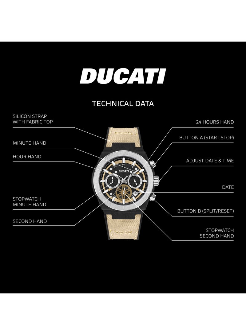دوكاتي ساعة كرونوغراف رجالية  بقرص بيج منقوش، لمسات متباينة وسوار جلد طبيعي - Image 4