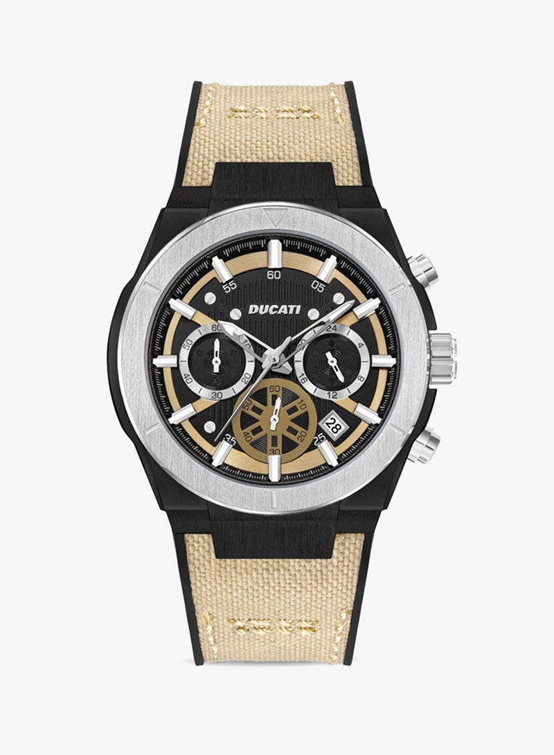 Ducati DT004 Men's 43.5mm Chronograph Watch with Beige Textured Dial, Contrast Accents & Genuine Leather Strap - Image 1
