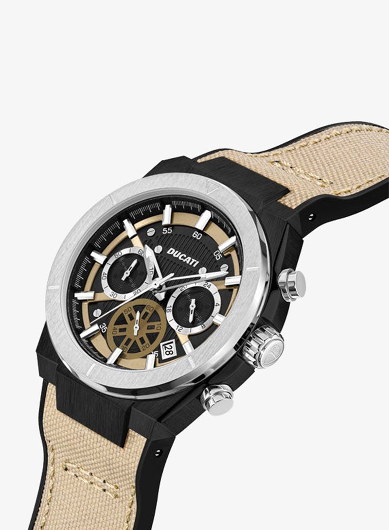 Ducati DT004 Men's 43.5mm Chronograph Watch with Beige Textured Dial, Contrast Accents & Genuine Leather Strap - Image 2