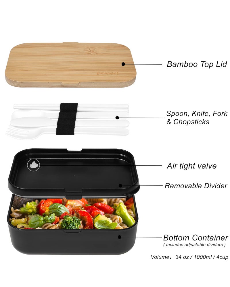 invvni Bento Box Lunch Box Containers for Adults - Natural Bamboo Lid, Cutlery & Chopsticks, Lunch Box for Women, Microwave Safe, Dishwasher Safe, Bpa Free, Leakproof, Men - Image 3