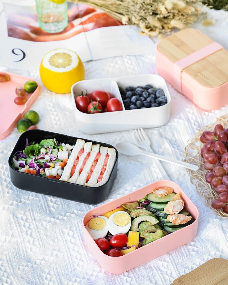 invvni Bento Box Lunch Box Containers for Adults - Natural Bamboo Lid, Cutlery & Chopsticks, Lunch Box for Women, Microwave Safe, Dishwasher Safe, Bpa Free, Leakproof, Men - Image 4