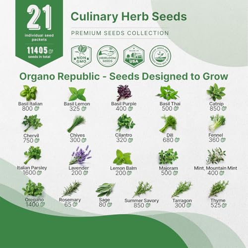 Organo Republic 21 Culinary Herb Seeds Variety Pack - Heirloom, Non-GMO, Herb Seeds for Planting Outdoor and Indoor - Home Gardening. Over 11,400+ Seeds Including Rosemary, Thyme, Oregano, Mint, Basil, Parsley & More - Image 3