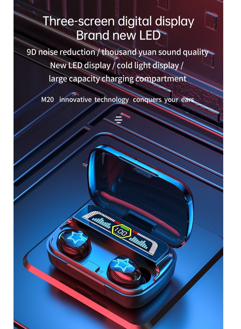 سماعة Bluetooth اللاسلكية TWS تقليل الضوضاء سماعة رأس مقاومة للماء ضوء قوانين Bluetooth سماعة رأس أسود - Image 3