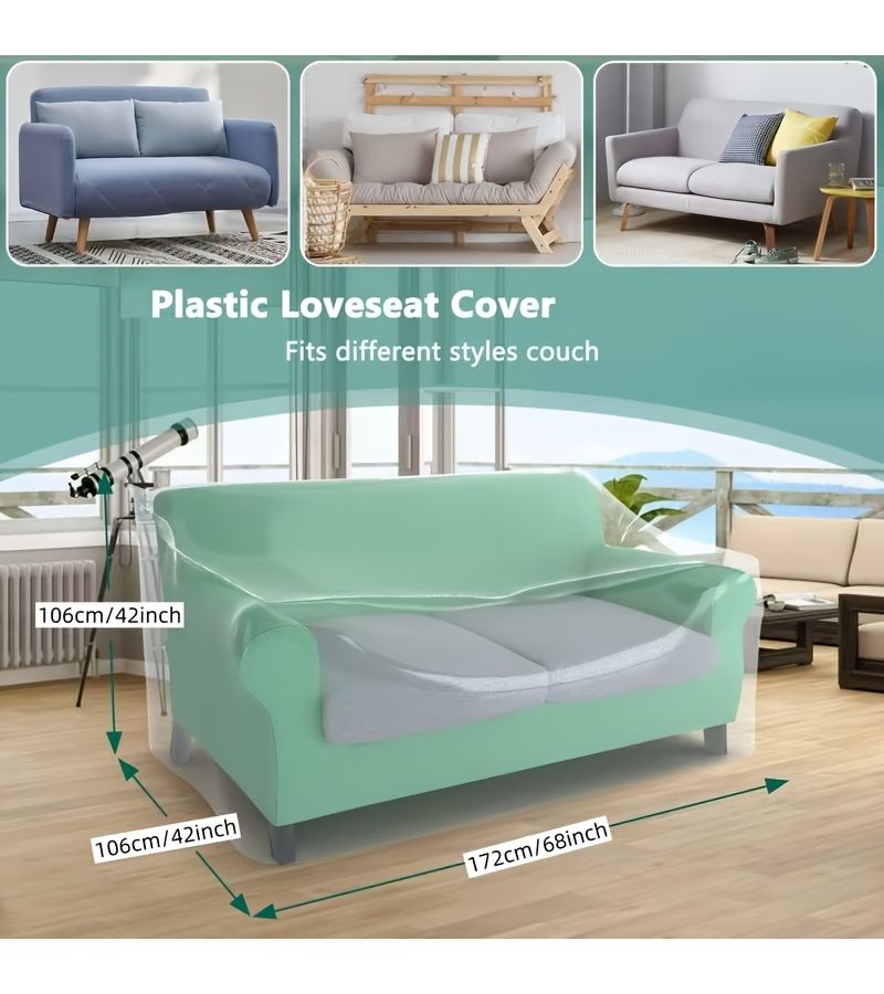 Extra Thick Pet Proof Plastic Sofa Cover Transparent Vinyl Protector Spill Resistant For Cats Easy To Store Two Seater 67 72 41 73 41 73 Inch - Image 4