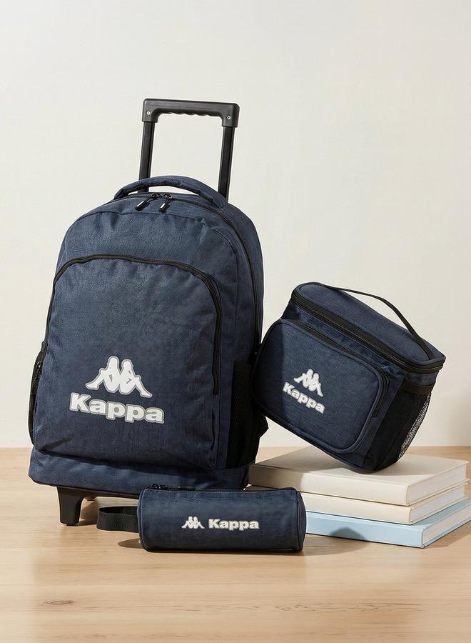 Kappa Logo Print 3-Piece School Trolley Bag Set For Kids 13 Years+ With Lunch Bag And Pencil Pouch - Image 1