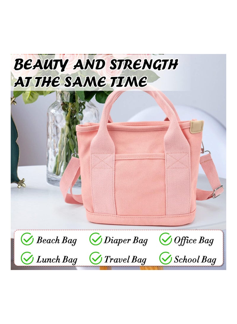 Excefore Canvas Tote Bag for Women, Multi-Pocket Handbags Tote Purse Shoulder Bags with Zipper Large Capacity Crossbody Bag for School Shopping Travel Work Daily Use Pink - Image 4