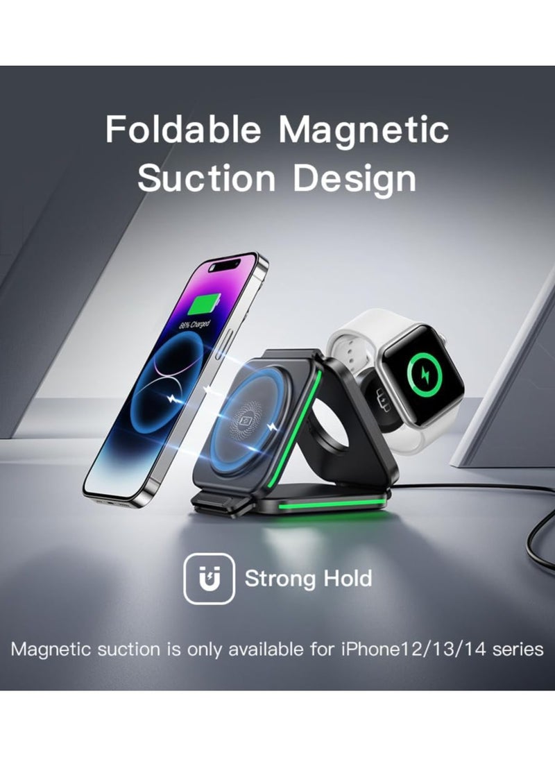 3 in 1 Charging Station for Apple,Magnetic Foldable Charger for Travel,Wireless Charger Pad for iPhone 15/14/13/12/Pro/Max/Mini,AirPods Wireless/Pro,iWatch Ultra/SE/9/8/7/6/5/4/3/2
