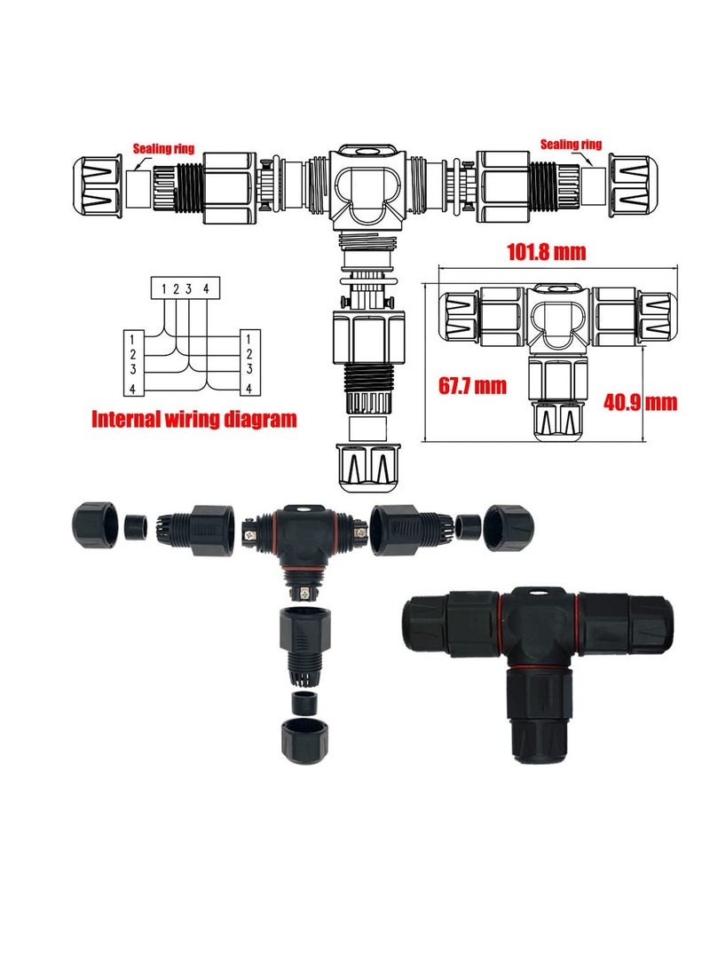3 Way Junction Box IP68 Waterproof Electrical Junction Box for 5mm-10mm Cable Range (AC 500V, 25A) Black 2 Pack - Image 3