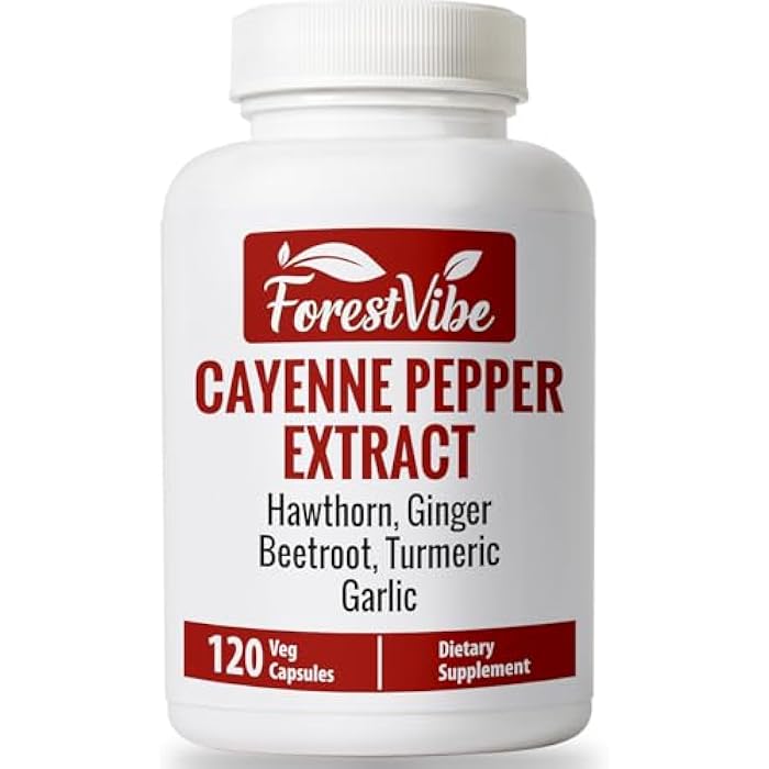 ForestVibe Cayenne Pepper Capsules, 7-in-1 Blend with Hawthorn, Ginger, Beetroot, Garlic & Turmeric, 120 Vegan Capsules, 2 Month Supply, Non-GMO and Gluten Free Capsaicin Pills - Image 1
