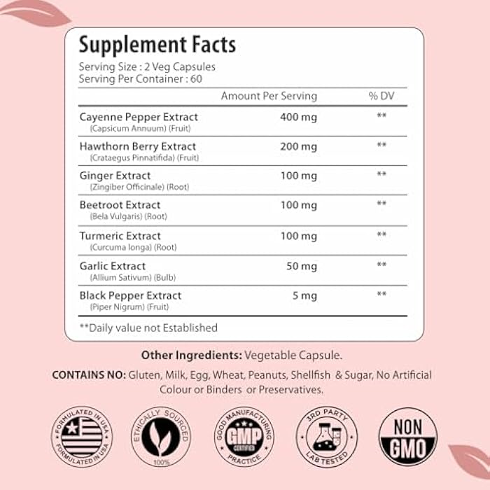 ForestVibe Cayenne Pepper Capsules, 7-in-1 Blend with Hawthorn, Ginger, Beetroot, Garlic & Turmeric, 120 Vegan Capsules, 2 Month Supply, Non-GMO and Gluten Free Capsaicin Pills - Image 2