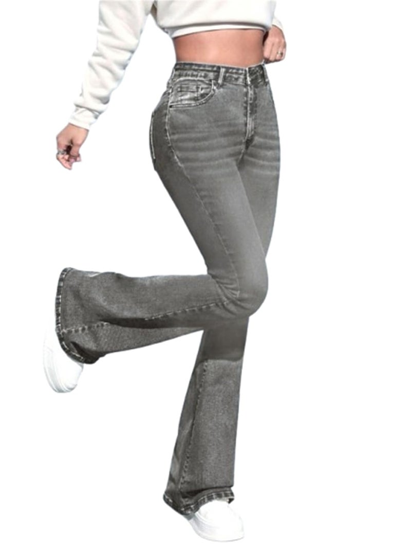 Waltz Women High Waist Grey Bootcut Flared Wide Leg Bell Bottom Jeans 28 - Image 1