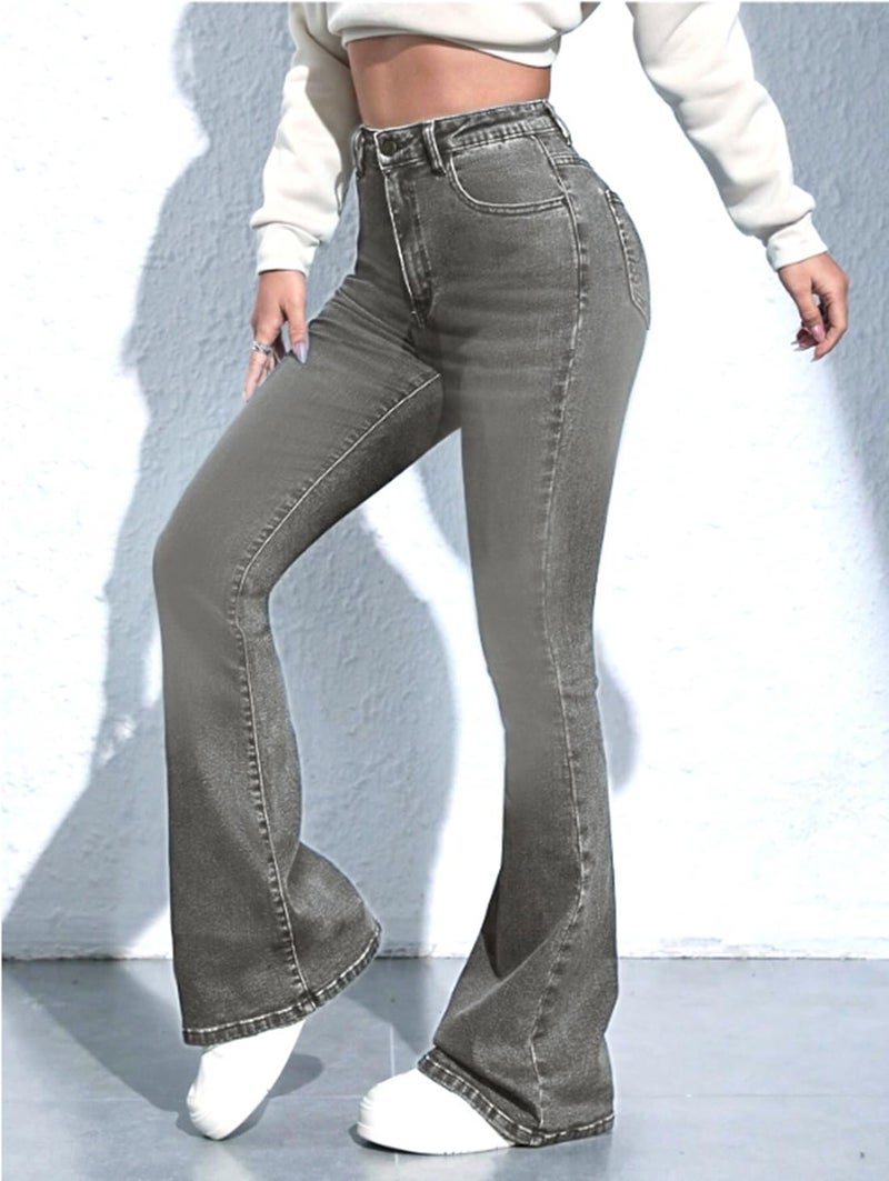 Waltz Women High Waist Grey Bootcut Flared Wide Leg Bell Bottom Jeans 28 - Image 5