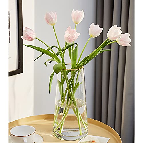 FUNSOBA Clear Glass Flower Vase with Gold Mouth for Centerpieces Home Wedding Decoration (1, Large 5.2" x 9.9“) - Image 1