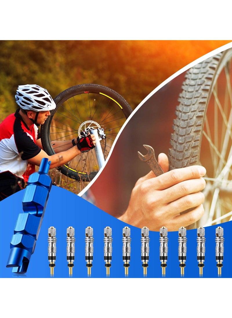 SYOSI SYOSI Valve Core Remover Tool Kit Blue Bicycle Valve Core Tightening Tool and 10 Pieces Valve Cores Brass for Bike Bicycle Tire Application  - Image 3