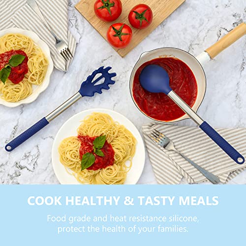 Kaiihome Silicone Kitchen Utensils Set - 28 Pieces Cooking Utensils Set Non-Stick Heat Resistance Silicon with Stainless Steel Handle - Royal Blue - Image 4