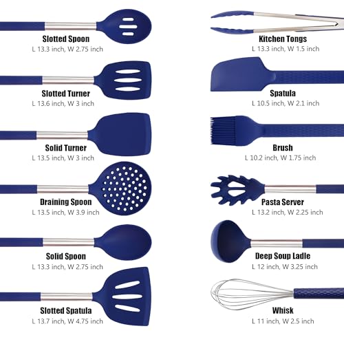 Kaiihome Silicone Kitchen Utensils Set - 28 Pieces Cooking Utensils Set Non-Stick Heat Resistance Silicon with Stainless Steel Handle - Royal Blue - Image 2