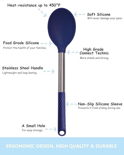 Kaiihome Silicone Kitchen Utensils Set - 28 Pieces Cooking Utensils Set Non-Stick Heat Resistance Silicon with Stainless Steel Handle - Royal Blue - Image 3
