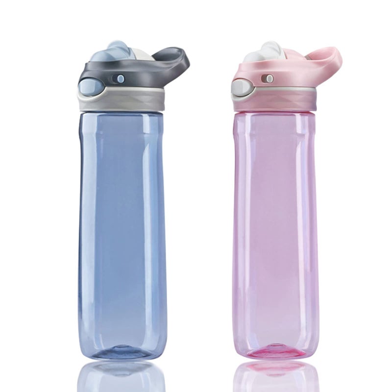DEARART 2Pack 26oz Grey Water Bottle and Pink Water Bottles Without Straw AUTOSPOUT BPA FREE Has Handle Easy Carried Suit Office Gym Work School Travel etc - Image 2