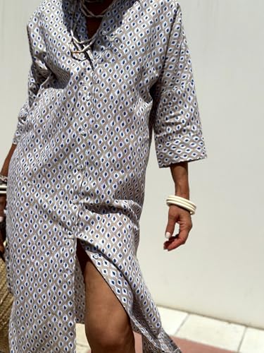 utcoco Womens 2026 Shirt Dress Casual Lapel 3/4 Sleeve Button Down Split Belted Vacation Maxi Dress (X-Large, Grey Diamond) - Image 2