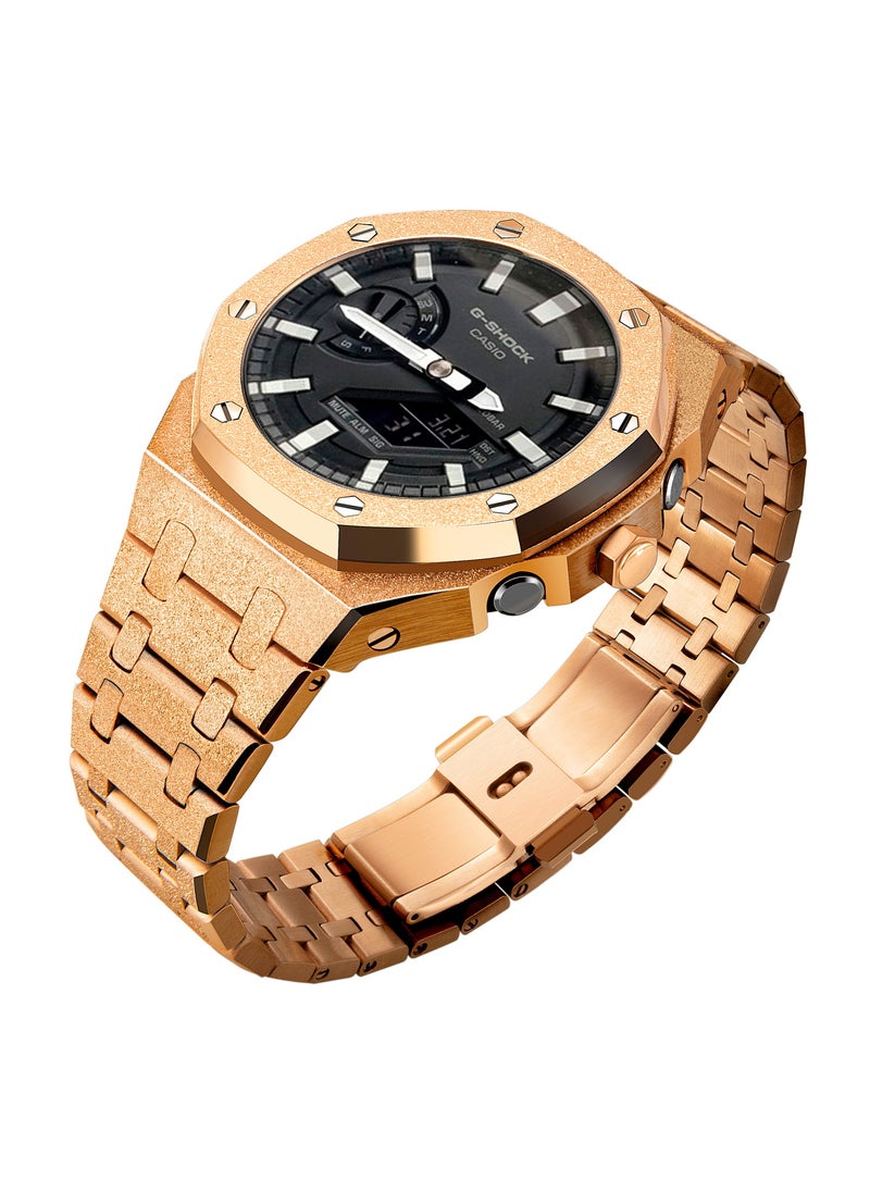 Generic Frosted Gold GA2100 Case Casio G-Shock Oak AP Mod Starry Band BezelFrost gold rose Shell rose steel belt Frost gold rose Shell rose steel belt 