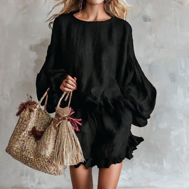 Fashionable Loose Lantern Sleeve Top with Ruffled Shorts Two-Piece Set - Image 4