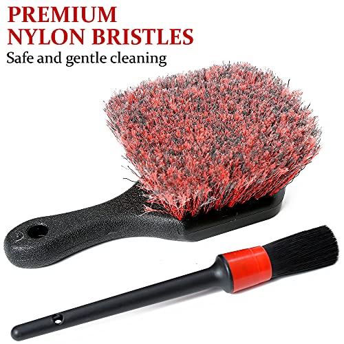 TAKAVU Short Handle Wheel Tire Brush (Soft Bristle) & Included Detail Brush - Car Cleaning Kit for Rims, Tires, Interior Vents, Emblems - Scratch-Safe - Image 2