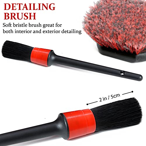 TAKAVU Short Handle Wheel Tire Brush (Soft Bristle) & Included Detail Brush - Car Cleaning Kit for Rims, Tires, Interior Vents, Emblems - Scratch-Safe - Image 4