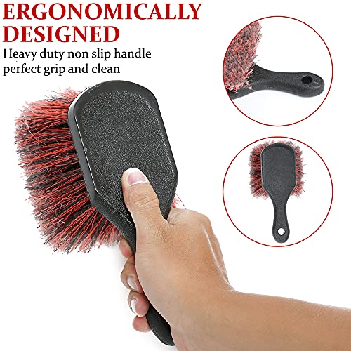 TAKAVU Short Handle Wheel Tire Brush (Soft Bristle) & Included Detail Brush - Car Cleaning Kit for Rims, Tires, Interior Vents, Emblems - Scratch-Safe - Image 3