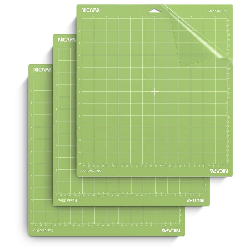 Nicapa 12x12 inch Standard Grip Cutting Mat for Cricut Maker 3/Maker/Explore 3/Air 2/Air/One (3 Pack) Standard Adhesive Sticky Green Quilting Replacement Cut Mats - Image 1
