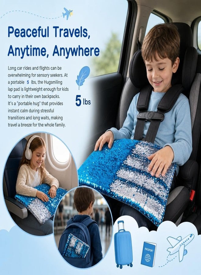 Hugsmiling Weighted Lap Pad - 5lbs Sensory Lap pad with Easy to Maneuver Sequins - Ideal for Kids Sensory Play (Blue and Silver) - Image 3