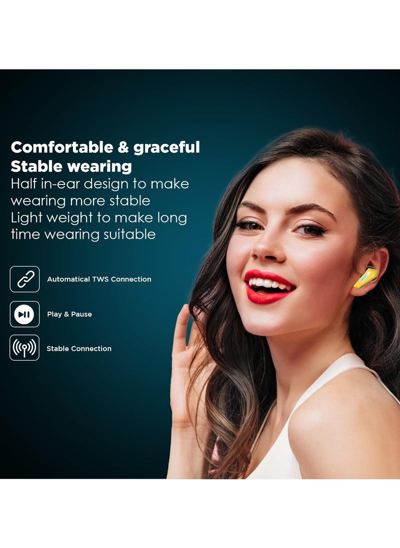 ARNOTEC - M5 Gaming TWS Earbuds, with 18 Hours Music Playtime, Bluetooth 5.2, Environmental Noise Cancellation, Type-C Fast Charging, 10mm Bass Drivers, IPX4 Sweat & Waterproof(Yellow) - Image 1