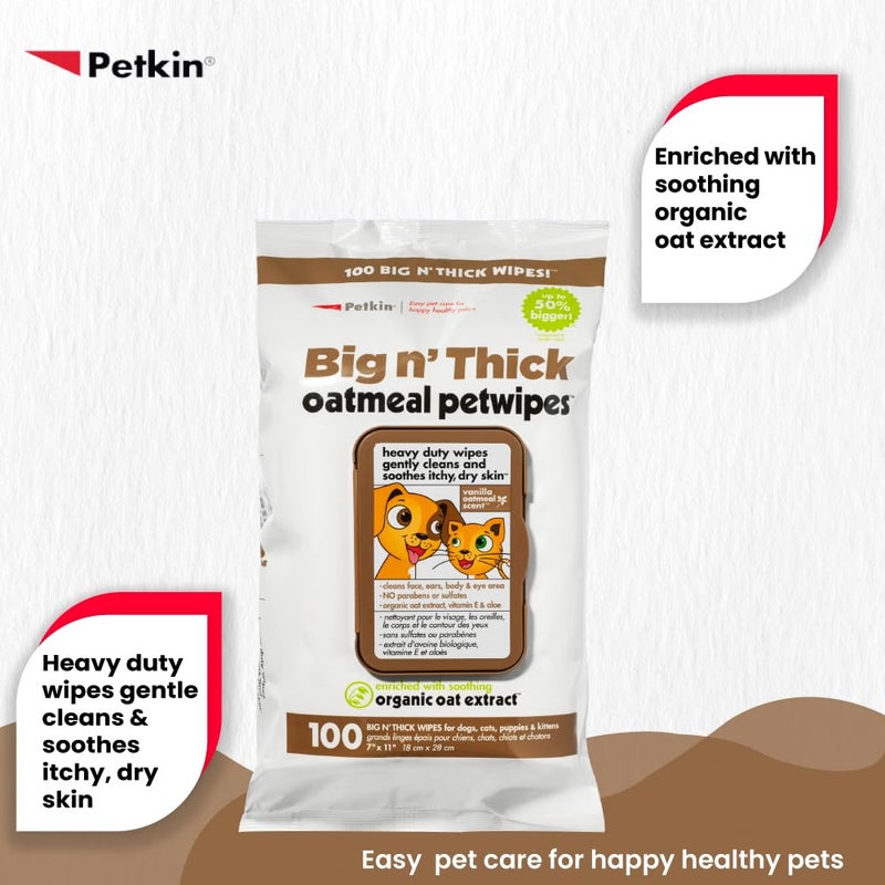 Petkin Pet Wipes for Dogs and Cats, Oatmeal, 100 Wipes (Large) for Dogs and Cats - Soothes Itchy Dry Skin and Cleans Ears, Face, Butt, Body and Eye Area - Idea for Home and Travel - Image 3