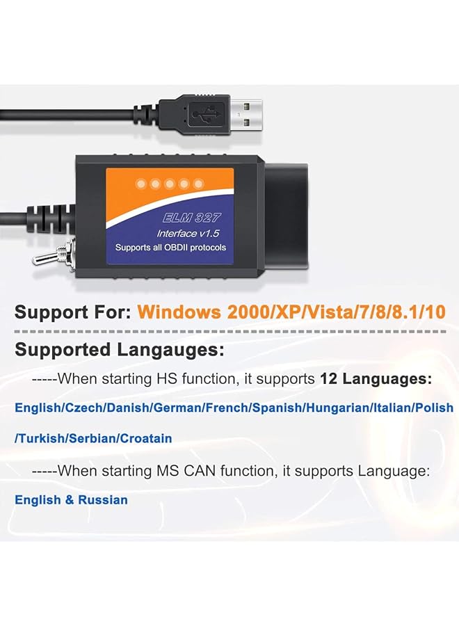 Linjie Elm327 Obd2 Usb Adapter,Obdii Diagnostic Scan Tool,Suitable For F150 F250 Cars And Light Trucks, Elmconfig Scanner, With Ms Can/Hs Can Switch, Diagnosis On Windows - Image 4