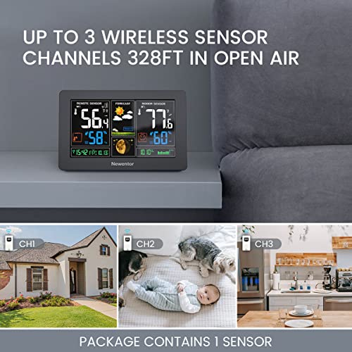 Newentor Weather Station Wireless Indoor Outdoor Thermometer, Color Display Digital Weather Thermometer with Atomic Clock, Barometric Pressure, Forecast Station with Adjustable Backlight, Black - Image 3