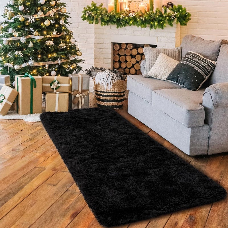 HOMORE Runner Rug 2x6 Black Rug for Bedroom, Fluffy Runner Rugs for Hallway Living Room, Non Slip Rugs for Indoor Entrance Memory Foam Carpet for Kids Room Dorm - Image 3