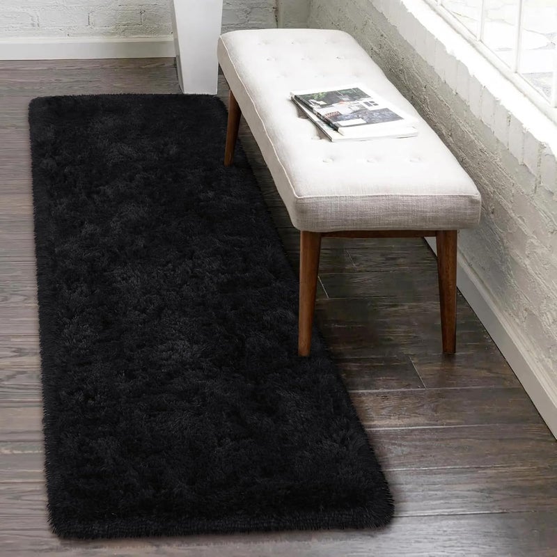 HOMORE Runner Rug 2x6 Black Rug for Bedroom, Fluffy Runner Rugs for Hallway Living Room, Non Slip Rugs for Indoor Entrance Memory Foam Carpet for Kids Room Dorm - Image 2