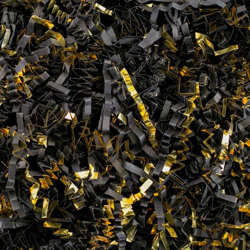 MagicWater Supply MagicWater Supply  1 LB  Black  Gold  Crinkle Cut Paper Shred Filler great for Gift Wrapping Basket Filling Birthdays Weddings Anniversaries