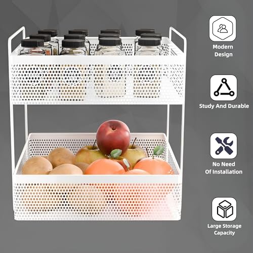 flymore 2-Tier Metal Square Kitchen Rack Stand Organiser | Countertop Organizer Kitchen Bathroom Standing Rack | Spice, Oil, Masala, Cosmetic & Bathroom Vanity Storage Rack Shelf | Dark White - Image 5