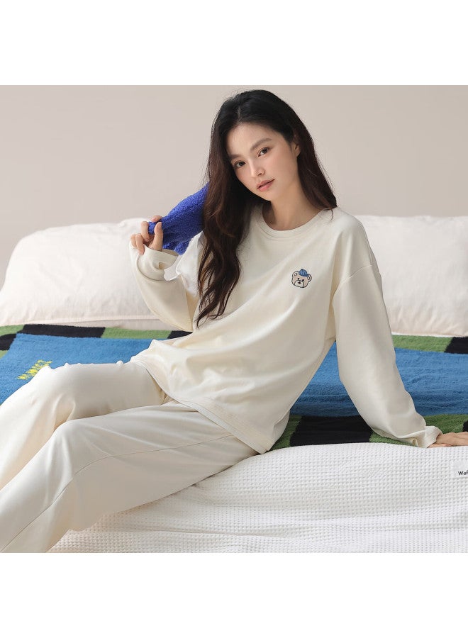 Your Sun Yiershuang Women's Autumn Winter Pure Cotton Long Sleeve Fashion Casual Round Neck Homewear Pajama Set - Image 3