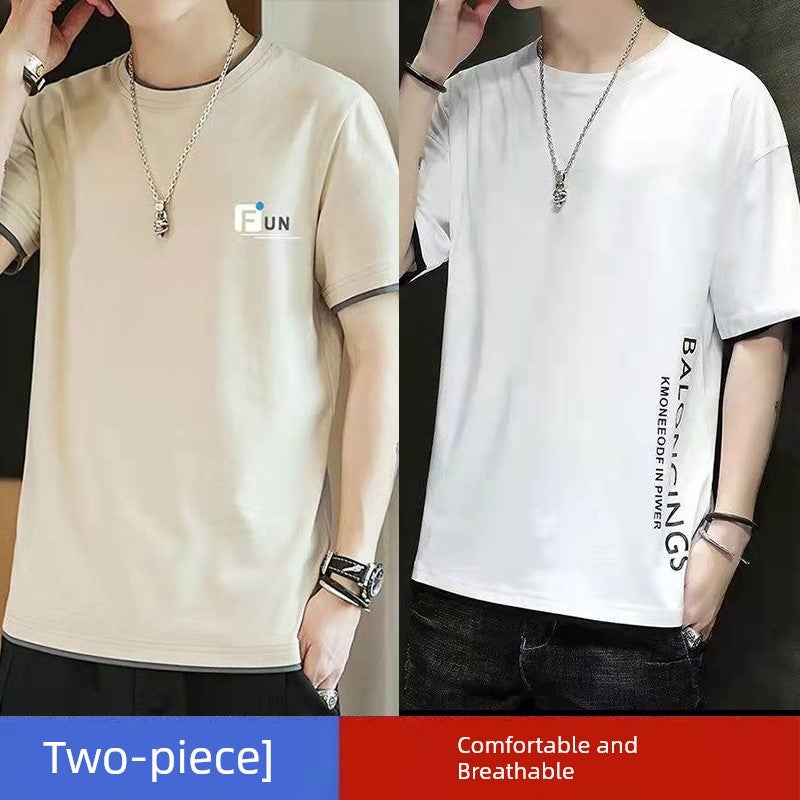 Ice silk men's short-sleeved t-shirt ins trendy versatile T-shirt handsome short-sleeved simple summer men's top clothing summer - Image 3