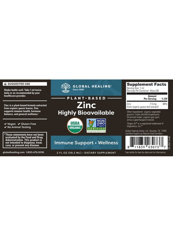 global healing center Global Healing Usda Organic Zinc Liquid Supplement Pure Vitamin Drops For Immune System Boost Hormone Balance And Healthy Aging Veganfriendly Nongmo 2 Fl Oz - Image 2