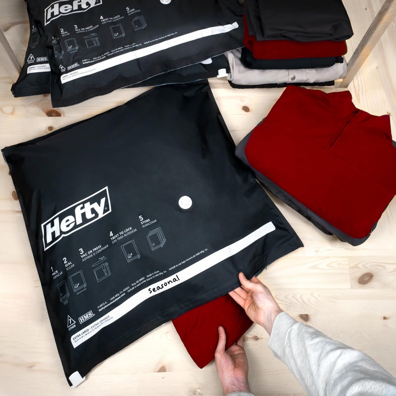 Hefty MAX Shrink-Pak Vacuum Seal Storage Bags for Clothing, Travel, Bedding | Tear & Water Resistant, Dual-Valve Space Saver Compression Bags, Pump Included - Jumbo (30x36 Inch), 3-Pack - Image 2