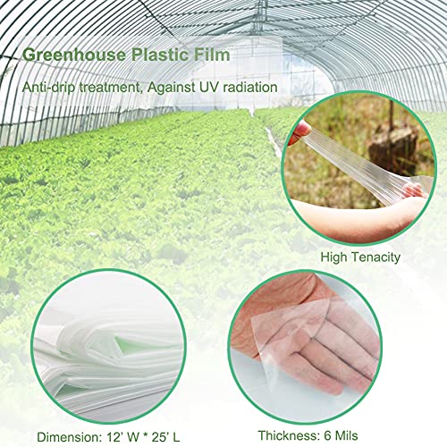 Yowlieu 12' x 25' Clear Greenhouse Plastic Sheeting, 6 Mil UV Resistant Polyethylene Greenhouse Film Hoop Green House Plastic Cover for Farms, Agriculture, Garden - Image 2