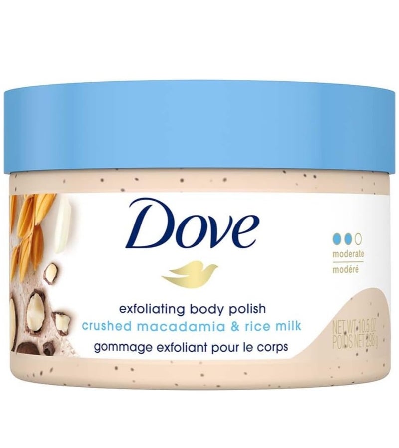 دوف مقشر تلميع الجسم المقشر يكشف عن بشرة أكثر نعومة بشكل واضح مكاديميا وحليب الأرز مقشر الجسم الذي يغذي البشرة 298جم - Image 1
