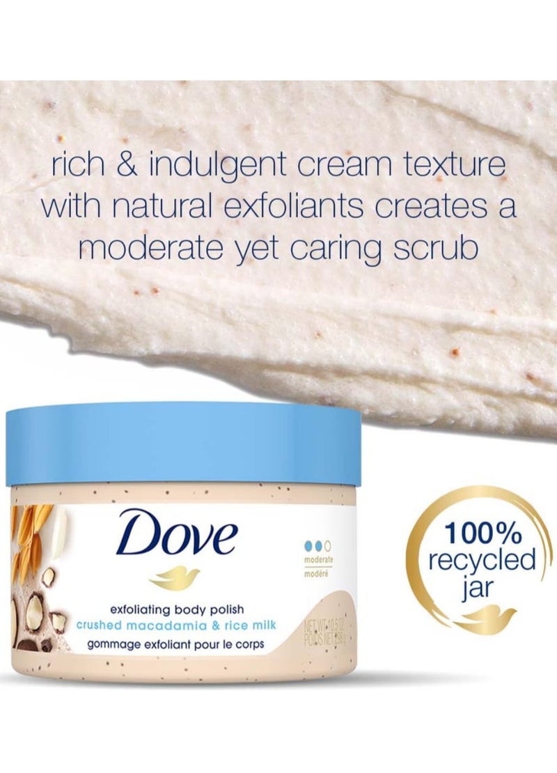 دوف مقشر تلميع الجسم المقشر يكشف عن بشرة أكثر نعومة بشكل واضح مكاديميا وحليب الأرز مقشر الجسم الذي يغذي البشرة 298جم - Image 2