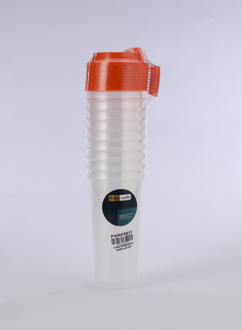 packwell Clear Sipper Glass 500 Ml With Lid 10 Pcs - Image 1