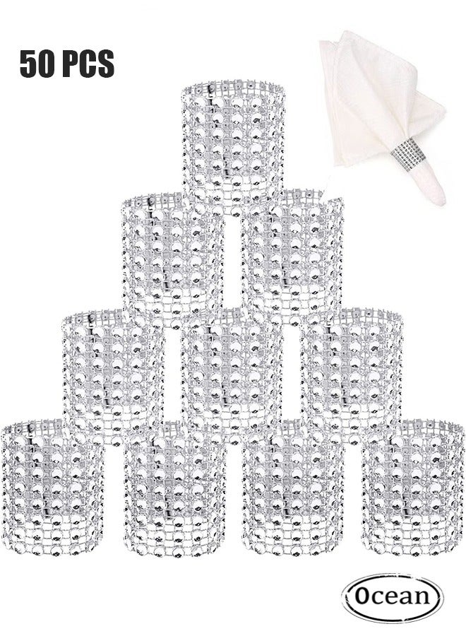 جي أس 50pcs حجر الراين منديل منديل خاتم خاتم خاتم الماس ، وميض منديل خاتم مشبك المستخدمة في الديكور الجدول ، حفل زفاف ، عشاء ، حزب ، مأدبة ، وحفلات الاستقبال ، والفضة - Image 1