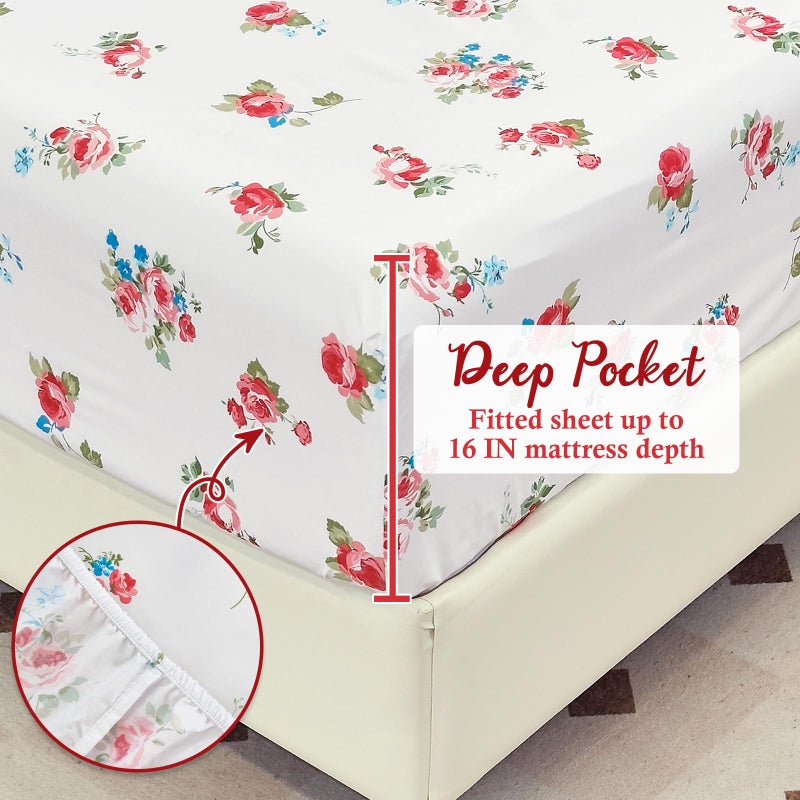 MICORAL مجموعة الأوراق ذات حجم كينج Micoral (الوردي الأزهار) صفائح سرير مطبوعة من 4 قطع 16 "" "Deep Pocket Ultra Soft & التبريد ورقة Oeko-Tex معتمدة - Image 2