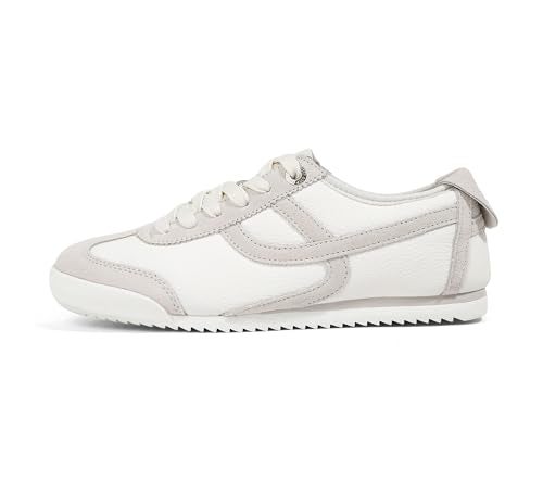 LUCKY STEP Womens Retro Fashion Sneakers Thin Sole Casual Walking Lightweight Tennis Trainers Running Gym Workout Classic Comfortable Athletic ShoesWhiteGrey10 - Image 1